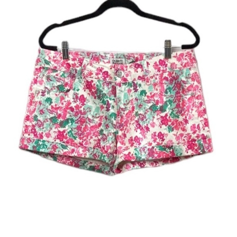 Celebrity Pink Floral Jean Shorts in Pink & Green